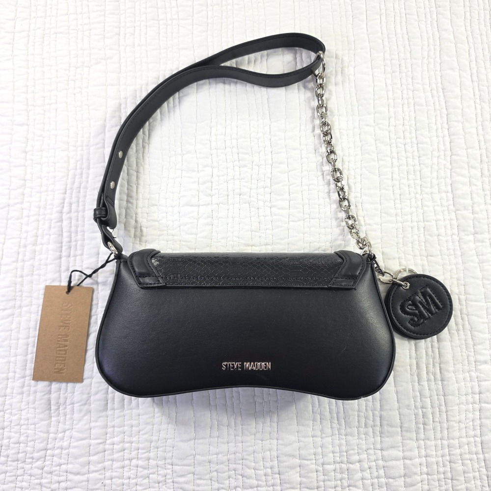 Steve Madden BCECILLY 2 Black Snakeskin Shoulder Bag Silver Chain Handbag SM NWT